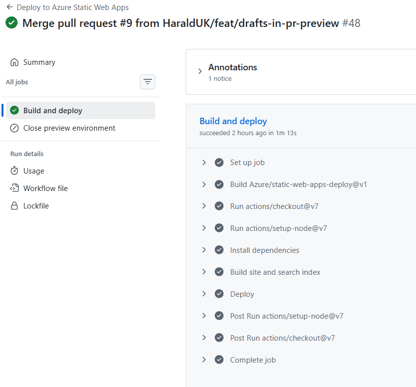 A successful build and deploy in GitHub Actions